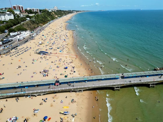 Aerial view of Bournemouth beach and pier